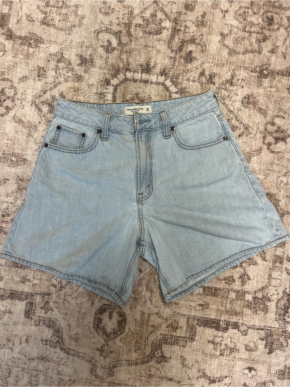Abercrombie & Fitch Light Blue High-Rise The Loose Shorts Curve Love